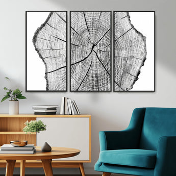 98709-MGV-CV-36X24-Tree Ring Wall Art – Black and White Canvas Print Rustic Wood Cross Section, Minimal Nature Inspired Decor for Living Room,