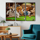 34228-MGV-CV-36X24-Dogs Playing Pool Wall Art Canvas Print, Framed Funny Dog Art Picture Print, Dog Perfect Game Room Decor Artwork