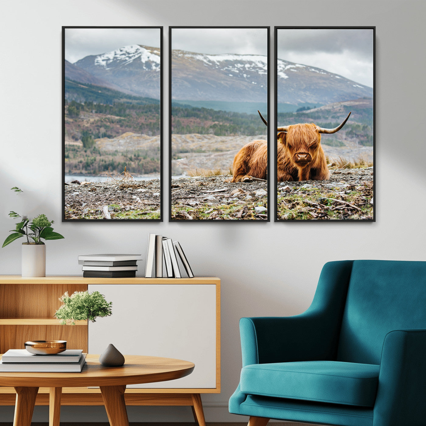 80252-MGV-CV-36X24-Scottish Cow Wall Art Canvas Print, Framed Highland Cow Art Picture Print, Highland Cattle Perfect Rustic Farmhouse Decor Artwork
