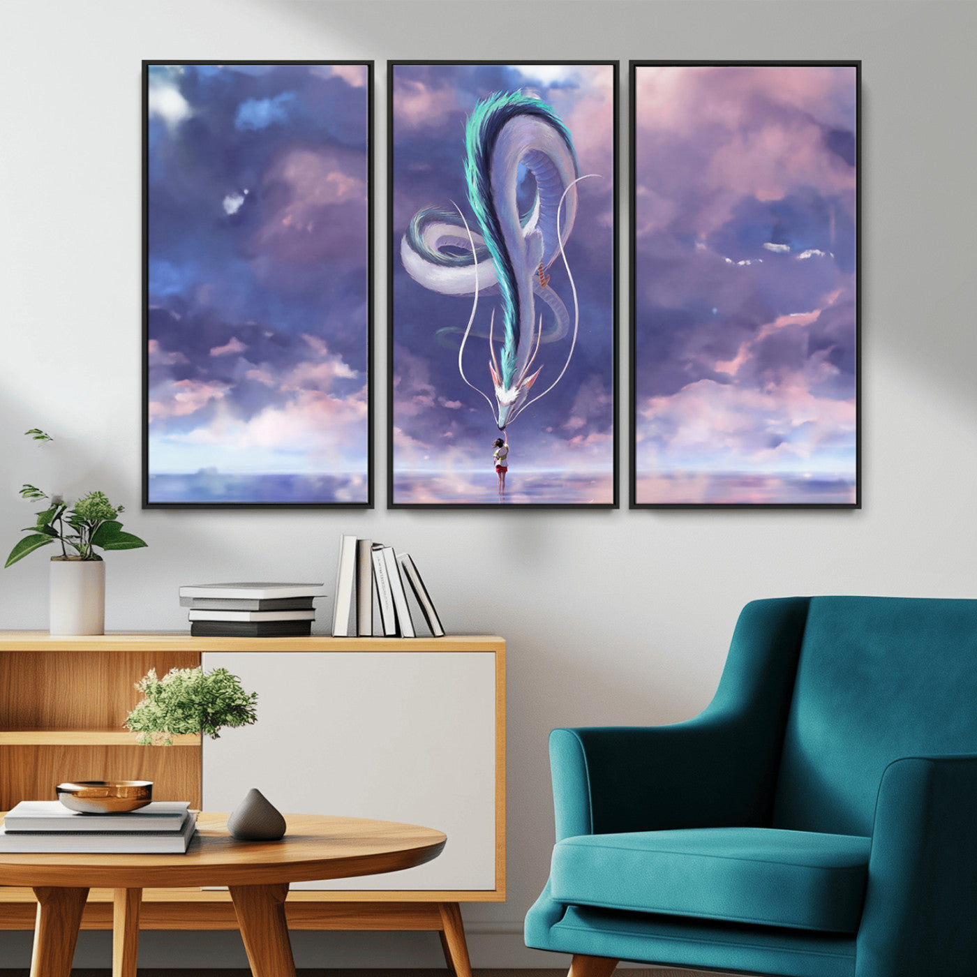 66864-MGV-CV-36X24-Fantasy Dragon Wall Art – Mystical Canvas Print Girl and Sky Serpent Dreamlike Clouds, Magical Anime Inspired Decor for Living