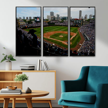 34859-MGV-CV-36X24-Wrigley Field Wall Art Canvas Print, Framed Chicago Cubs Stadium Art Picture Print, Wrigley Stadium Field Perfect Sport Room Decor