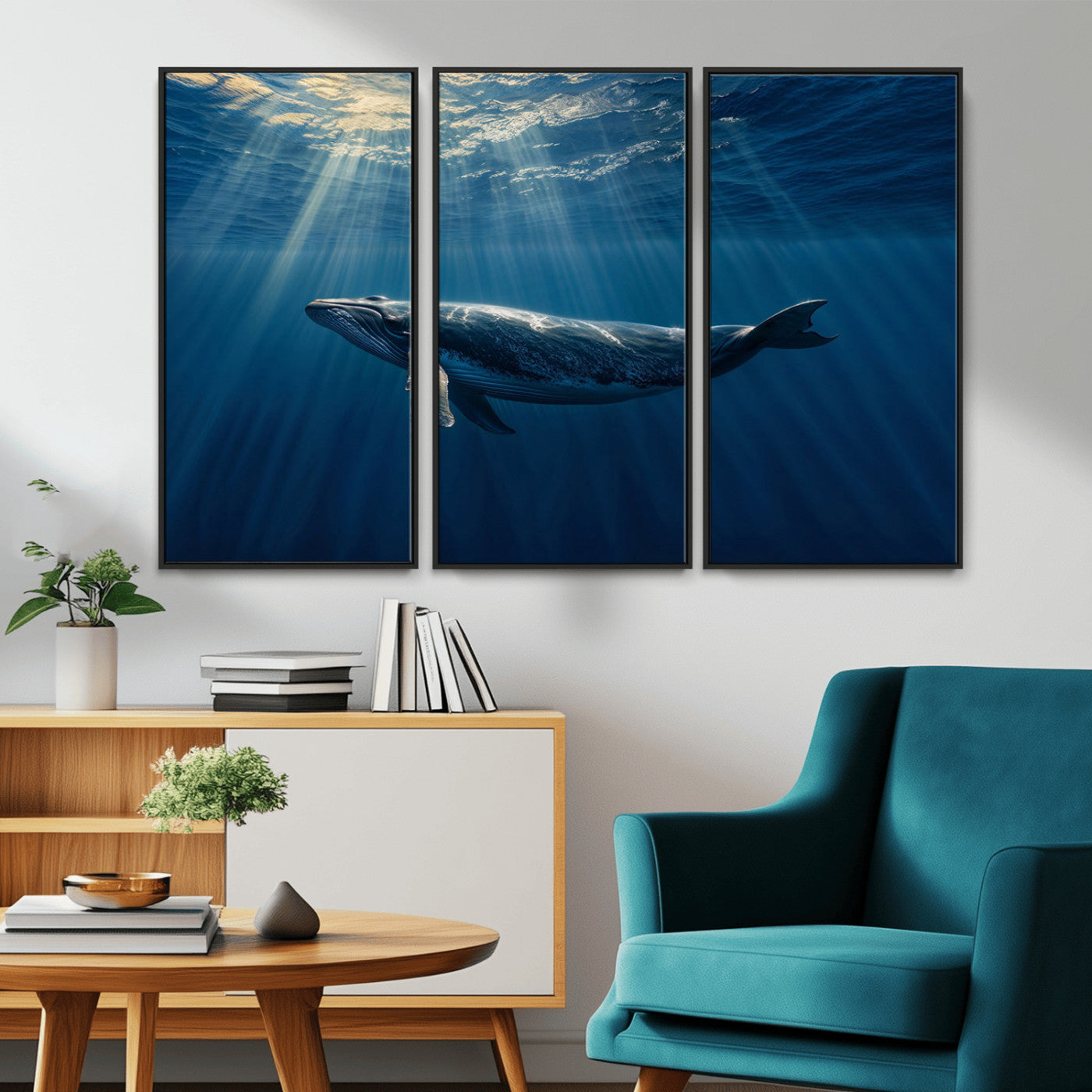 18052-MGV-CV-36X24-Whale Wall Art – Majestic Ocean Canvas Print Marine Life Underwater Sunlight Scene, Nautical Coastal Decor for Living Room,