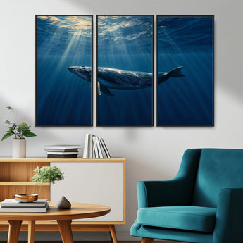18052-MGV-CV-36X24-Whale Wall Art – Majestic Ocean Canvas Print Marine Life Underwater Sunlight Scene, Nautical Coastal Decor for Living Room,