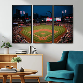 38612-MGV-CV-36X24-Busch Stadium Wall Art Canvas Print, Framed Missouri Stadium Art Picture Print, Busch Stadium Field Perfect Sports Room Decor