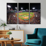 47365-MGV-CV-36X24-Fenway Park Stadium Wall Art Canvas Print, Framed Boston Baseball Stadium Art Picture Print, MLB Stadium Field Perfect Sport Room