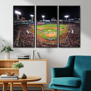 47365-MGV-CV-36X24-Fenway Park Stadium Wall Art Canvas Print, Framed Boston Baseball Stadium Art Picture Print, MLB Stadium Field Perfect Sport Room