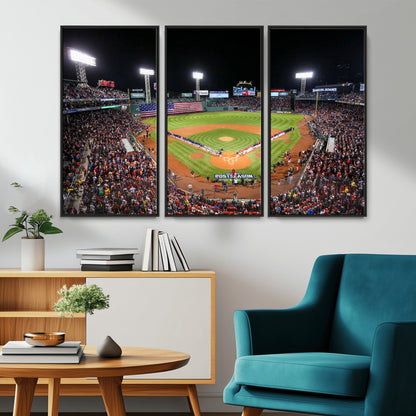 47365-MGV-CV-36X24-Fenway Park Stadium Wall Art Canvas Print, Framed Boston Baseball Stadium Art Picture Print, MLB Stadium Field Perfect Sport Room