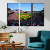 90998-MGV-CV-36X24-Baseball Stadium Wall Art – Canvas Print Day Game Field Packed Crowd Bright Blue Sky Sports Photography, Classic Decor for Game