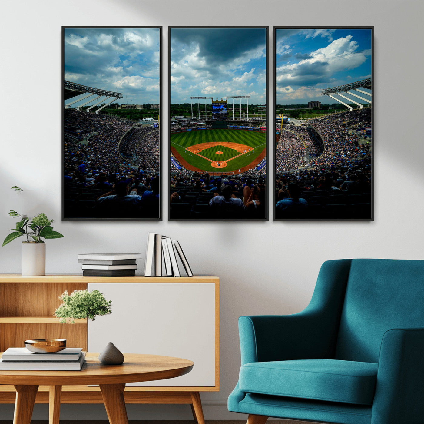 37127-MGV-CV-36X24-Kauffman Stadium Wall Art Canvas Print, Framed Kansas City Royals Field Art Picture Print, Baseball Stadium Perfect Sport Room