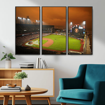 31315-MGV-CV-36X24-Oracle Park Stadium Wall Art Canvas Print, Framed California Stadium Art Picture Print, Oracle Park Field Perfect Sport Room Decor
