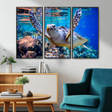 12683-MGV-CV-36X24-Sea Turtle Wall Art – Graceful Ocean Canvas Print with Coral Reef and Tropical Fish, Coastal Marine Life Decor for Beach House,