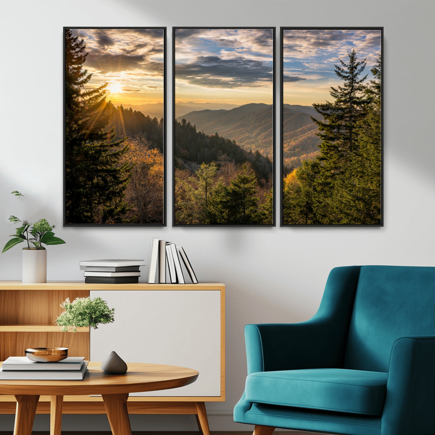 73692479-MGV-CV-36X24-Smoky Mountains Wall Art Canvas Print, Framed Forest Mountain Art Picture Print, Spring Mountain Perfect Spring Style Decor