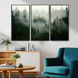 167720496-MGV-FC-48X32-3P_Black-Misty Forest Wall Art – Serene Evergreen Trees Canvas Print, Foggy Mountain Nature Landscape Decor for Bedroom, Living Room or