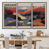 49228-MGV-FC-93X47-3P_Black-Kusama Wall Art – Vibrant Japanese Landscape Canvas Print, Modern Abstract Mountain and River Decor for Living Room, Office or Art