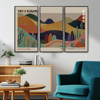 11242-MGV-CV-36X24-Kusama Wall Art – Abstract Colorful Hills Canvas Print, Modern Japanese Inspired Landscape Poster for Living Room, Office or