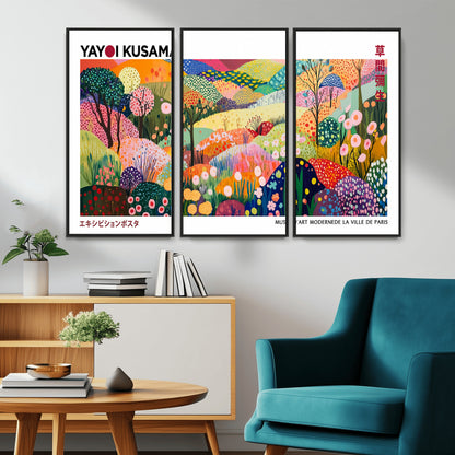 75201-MGV-CV-36X24-Yayoi Kusama Floral Wall Art – Vibrant Abstract Landscape Canvas Print, Modern Pop Art Poster for Living Room, Bedroom, or Gallery