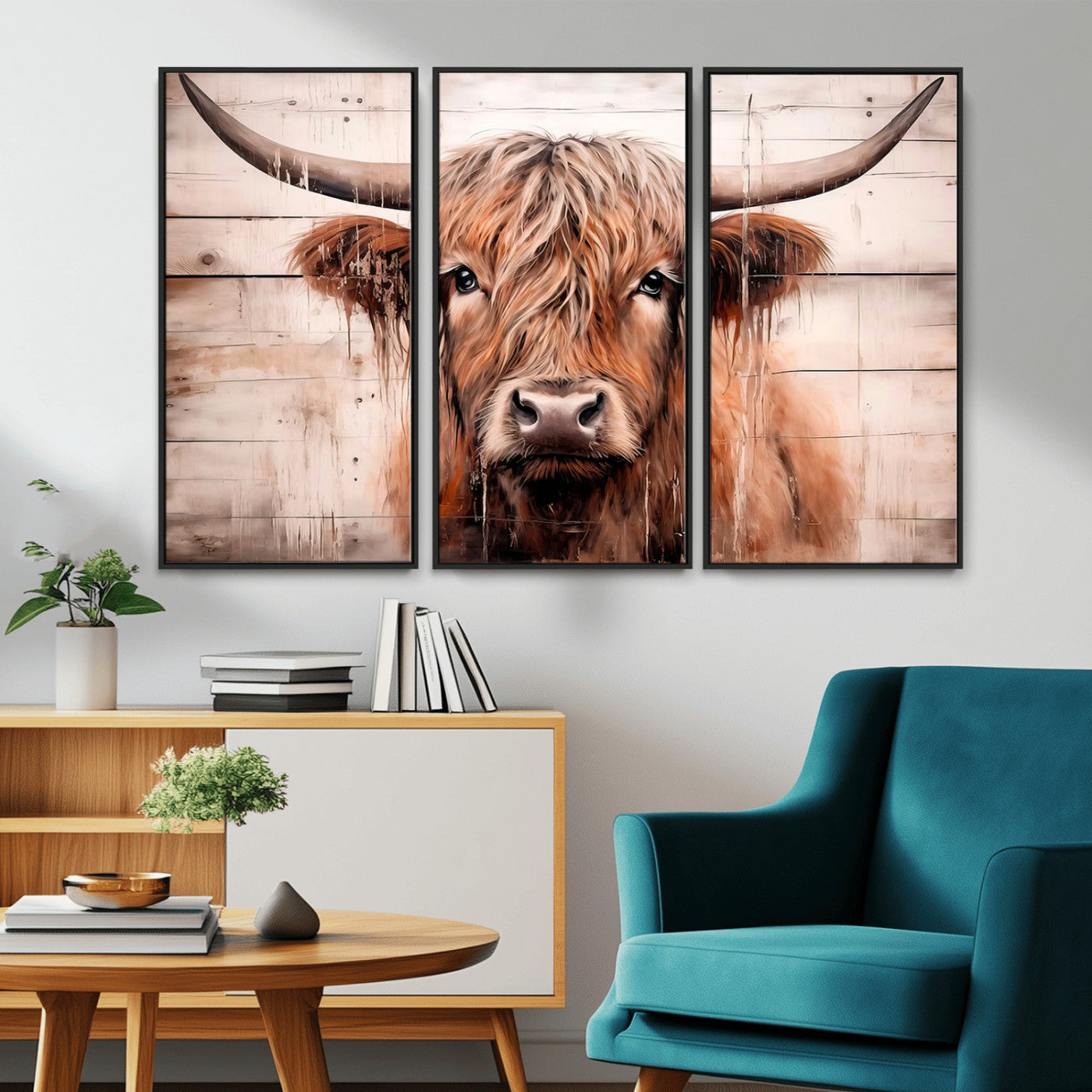 93730-MGV-CV-36X24-Scottish Cow Wall Art Canvas Print, Framed Longhorn Cow Art Picture Print, Highland Cattle Perfect Rustic Farmhouse Decor Artwork