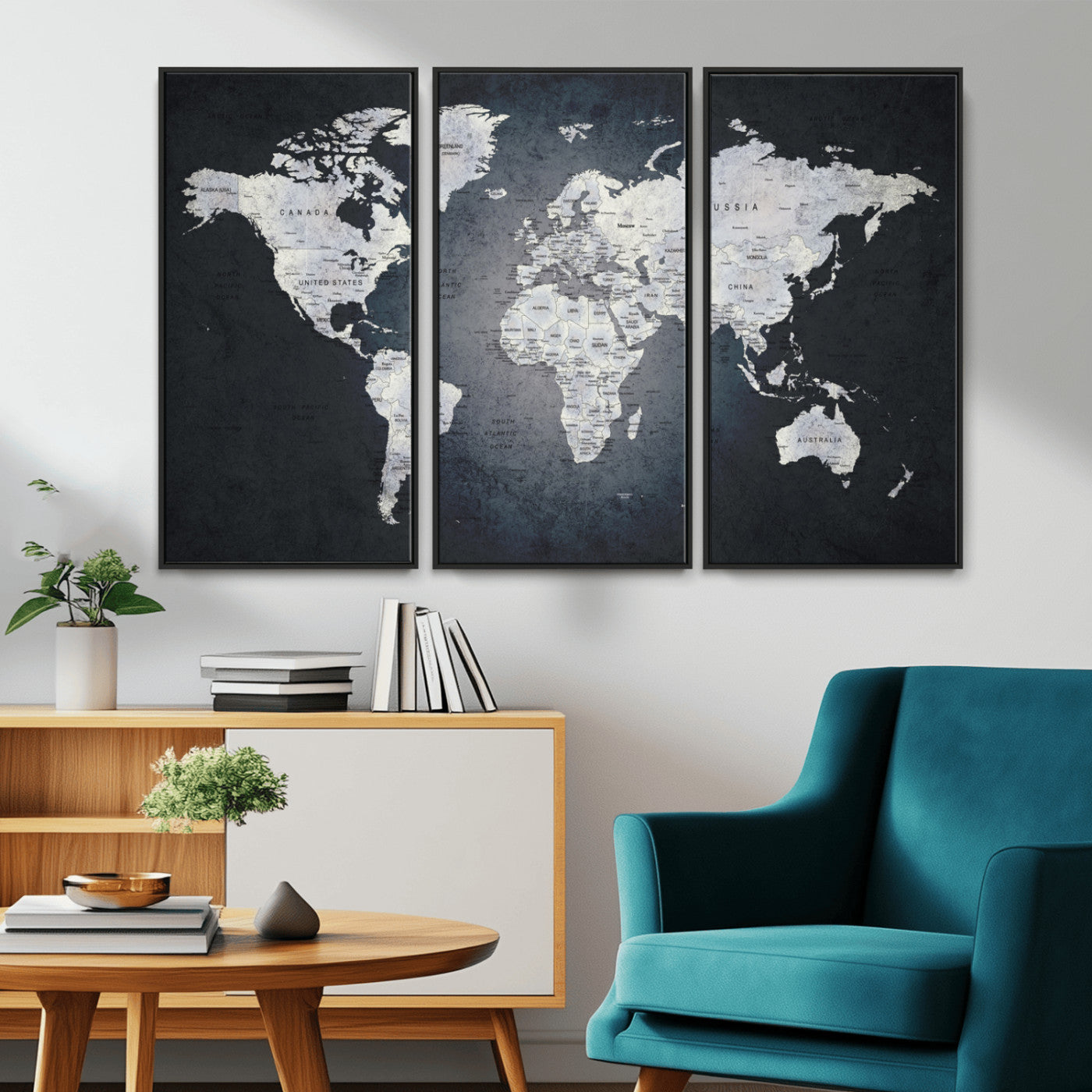 19124-MGV-CV-36X24-Modern World Map Wall Art – Black and White Canvas Print, Minimalist Global Map Decor for Office, Study, Bedroom or Living Room