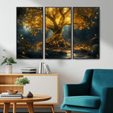 92739-MGV-CV-36X24-Glowing Tree Wall Art – Enchanted Golden Forest Canvas Print, Mystical Illuminated Nature Painting Poster for Living Room,