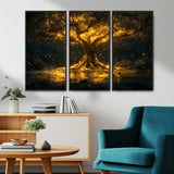 59580-MGV-CV-36X24-Glowing Tree Wall Art – Golden Fantasy Nature Canvas Print, Mystical Illuminated Tree Painting Poster for Living Room, Bedroom,