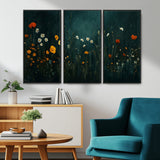 87037-MGV-CV-36X24-Wildflower Wall Art – Dark Botanical Floral Canvas Print, Modern Nature Painting Poster with Daisies Poppies Orange Flowers for