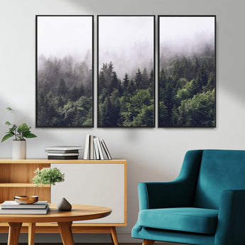 42578900-MGV-CV-36X24-Misty Pine Forest Wall Art – Tranquil Foggy Mountain Canvas Print, Nature Landscape Décor for Bedroom, Living Room, Cabin or