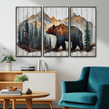 55777-MGV-CV-36X24-Rustic Bear Wall Art Canvas Print, Framed Mountain and Forest Art Picture Print, Wooden Bear Perfect Rustic Lodge Decor Artwork