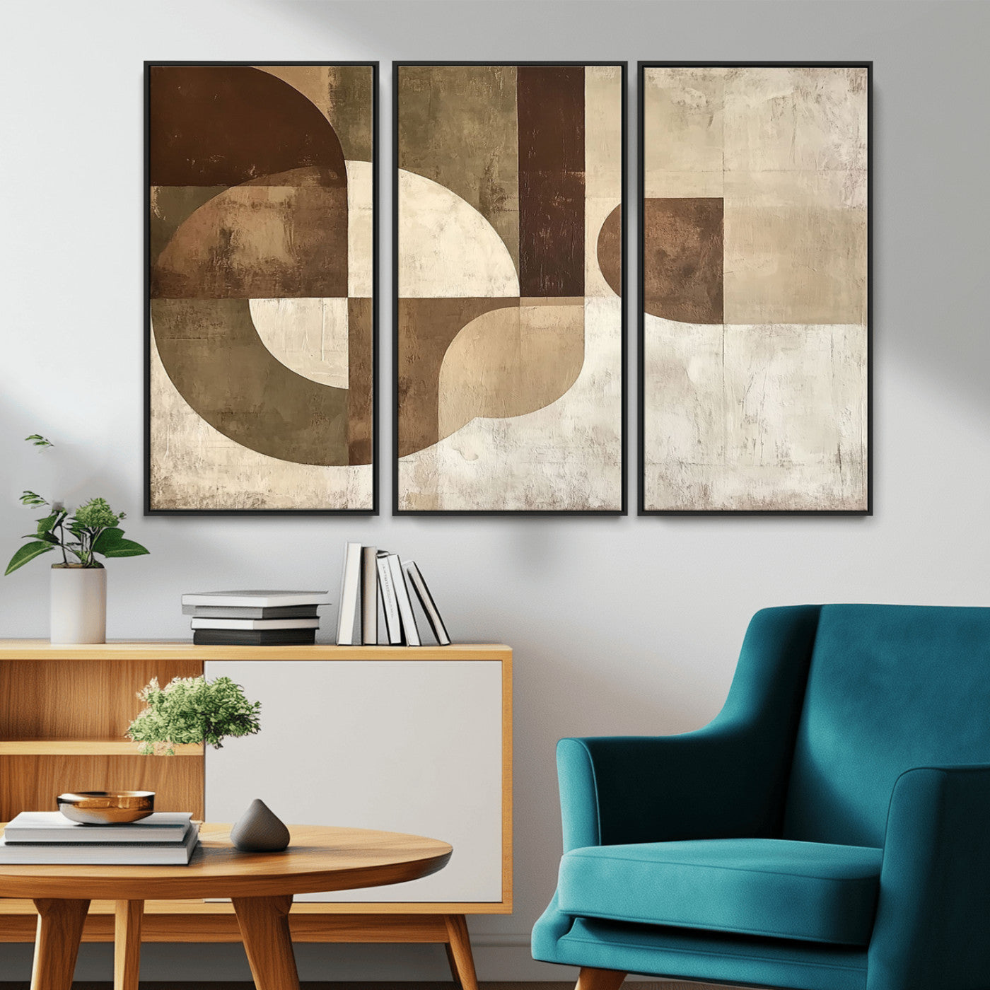 59767-MGV-CV-36X24-Abstract Geometric Shapes Wall Art – Modern Minimalist Canvas Print, Neutral Brown Beige Tan Artwork for Living Room, Bedroom,