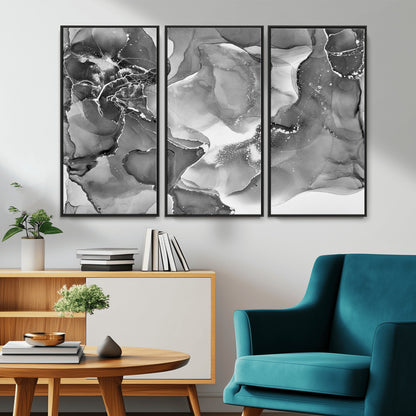 15911-MGV-CV-36X24-Black and White Abstract Wall Art – Modern Ink Swirl Canvas Print, Minimalist Contemporary Painting for Living Room, Bedroom,