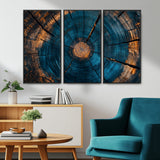 13398-MGV-CV-36X24-Tree Ring Wall Art – Abstract Wood Grain Canvas Print with Blue and Orange Accents, Rustic Nature Inspired Artwork for Living