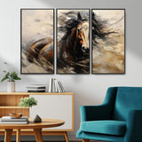 53001-MGV-FC-48X32-3P_Black-Wild Horse Wall Art – Majestic Stallion Canvas Print with Flowing Mane, Rustic Western Style Painting for Living Room, Office or
