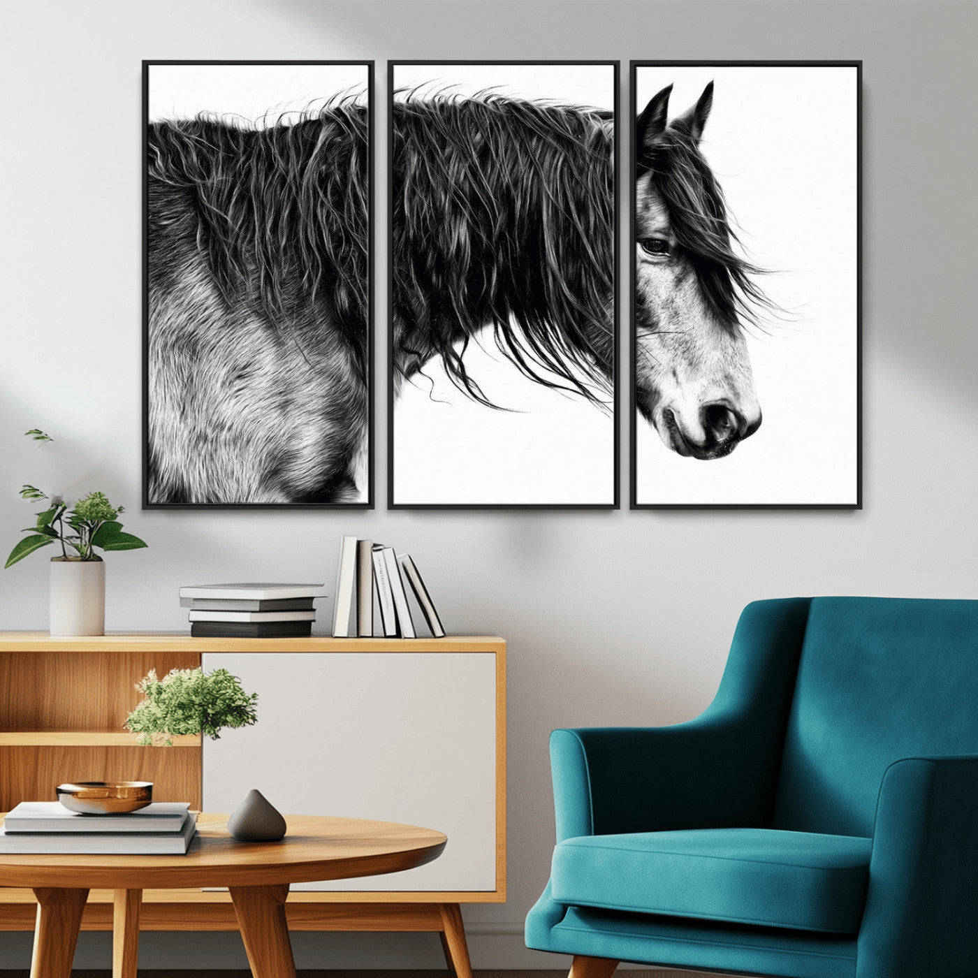 57694-MGV-CV-36X24-Horse Portrait Wall Art – Black and White Canvas Print with Detailed Stallion Profile, Rustic Farmhouse Equestrian Artwork for