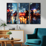 94605-MGV-CV-36X24-City Jazz Night Wall Art – Vibrant Music Canvas Print Featuring Saxophone, Guitar and Bass Players, Urban Street Scene Artwork for