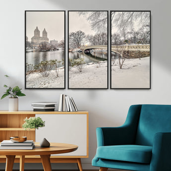 60292-MGV-CV-36X24-Central Park Winter Wall Art – Snowy Bow Bridge Canvas Print, Scenic New York City Landscape Photography for Living Room, Bedroom