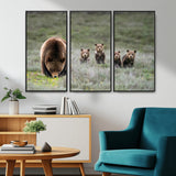 40555-MGV-CV-36X24-Bear Family Wall Art – Wildlife Canvas Print of Mother Bear with Four Cubs in Nature, Rustic Animal Artwork for Living Room,