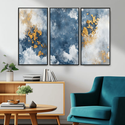 39575-MGV-CV-36X24-Blue and Gold Abstract Wall Art – Modern Canvas Print Featuring Cloudy Textures with Metallic Accents, Contemporary Artwork for