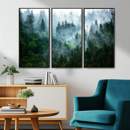 17393683-MGV-CV-36X24-Misty Forest Art Wall Art Canvas Print, Framed Foggy Mountain Art Art Picture Print, Scenic Wall Print Perfect Decor Artwork