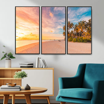 41542880-MGV-CV-36X24-Tropical Beach Wall Art Canvas Print, Framed Palm Trees Art Picture Print, Sunset Shore Perfect Tropical Coastal Decor Artwork