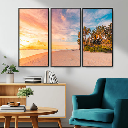 41542880-MGV-CV-36X24-Tropical Beach Wall Art Canvas Print, Framed Palm Trees Art Picture Print, Sunset Shore Perfect Tropical Coastal Decor Artwork