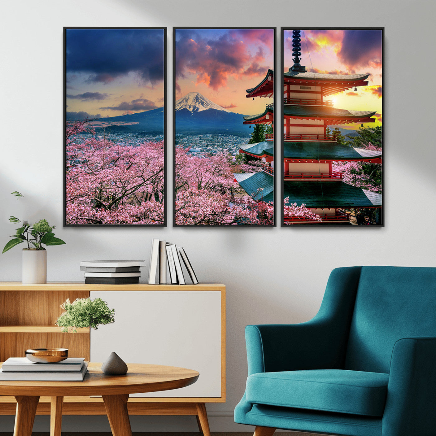 32331262-MGV-CV-36X24-Mount Fuji Japan Wall Art – Cherry Blossom Landscape Canvas Print, Chureito Pagoda Sunset Photography, Japanese Nature Travel