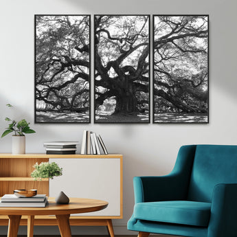 81655611-MGV-CV-36X24-Ancient Oak Wall Art Canvas Print, Framed Twisted Branches Art Picture Print, Gnarled Tree Perfect Moody Nature Decor Artwork