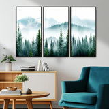 16716676-MGV-CV-36X24-Pine Forest Wall Art Canvas Print, Framed Misty Mountains Art Picture Print, Foggy Trees Perfect Moody Forest Decor Artwork