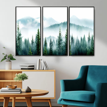 16716676-MGV-CV-36X24-Pine Forest Wall Art Canvas Print, Framed Misty Mountains Art Picture Print, Foggy Trees Perfect Moody Forest Decor Artwork