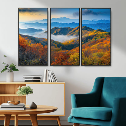 86772247-MGV-FC-48X32-3P_Black-Autumn Mountains Wall Art Canvas Print, Framed Fall Foliage Art Picture Print, Vibrant Hills Perfect Vibrant Nature Decor Artwork