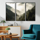 57570237-MGV-CV-36X24-Misty Valley Wall Art Canvas Print, Framed Foggy Forest Art Picture Print, Pine Trees Perfect Moody Woodland Decor Artwork
