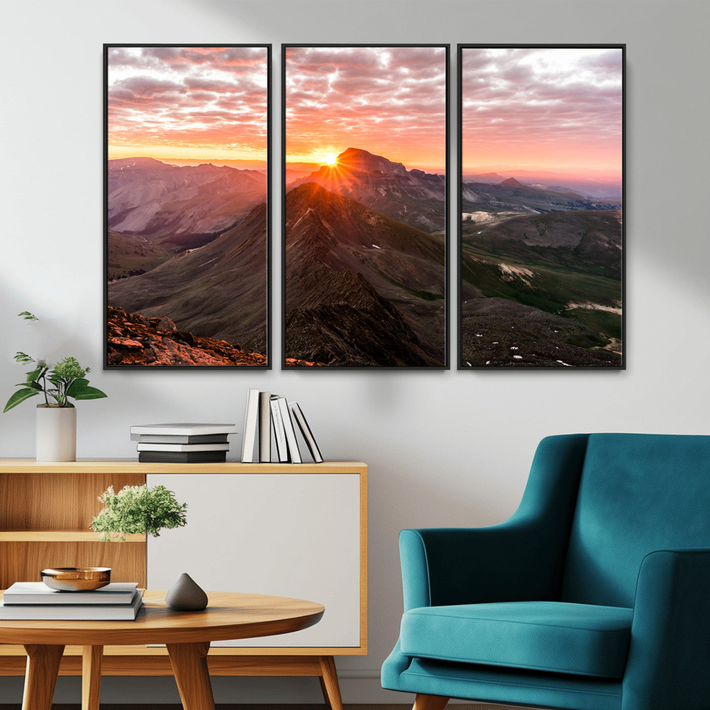 50957419-MGV-CV-36X24-Mountain Sunrise Wall Art Canvas Print, Framed Alpine Ridge Art Picture Print, Mountain Range Perfect Vibrant Rustic Decor Artwork
