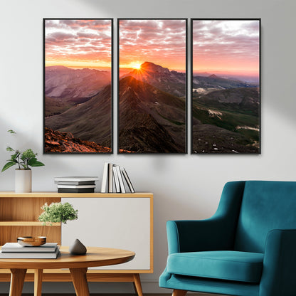 50957419-MGV-CV-36X24-Mountain Sunrise Wall Art Canvas Print, Framed Alpine Ridge Art Picture Print, Mountain Range Perfect Vibrant Rustic Decor Artwork