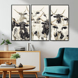 52947970-MGV-CV-36X24-Texas Longhorn Wall Art Canvas Print, Framed Cattle Herd Art Picture Print, Herd Portrait Perfect Modern Farmhouse Decor Artwork