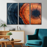 57732250-MGV-CV-36X24-Tree Ring Abstract Wall Art – Blue Orange Wood Grain Canvas Print, Modern Rustic Nature Artwork for Living Room, Office,