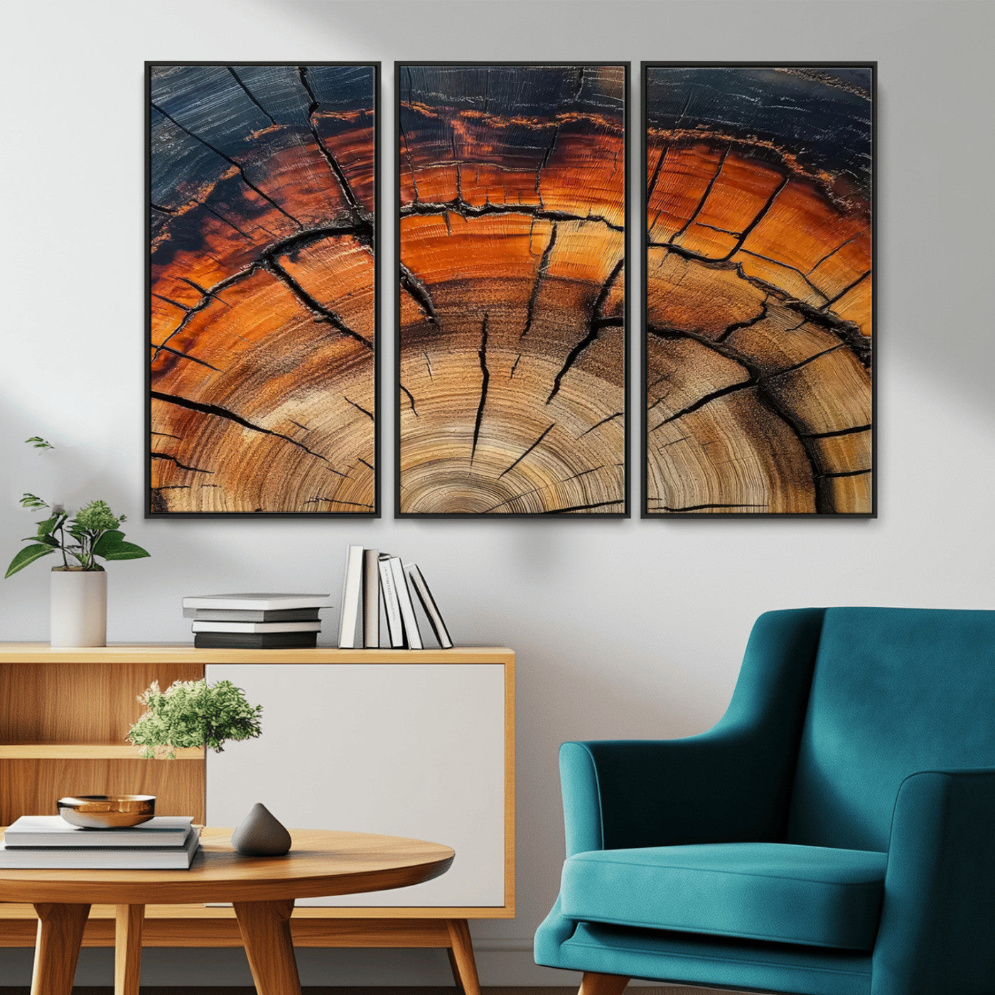 65909987-MGV-CV-36X24-Rustic Tree Ring Wall Art – Nature Inspired Wooden Texture Canvas Print, Modern Abstract Artwork for Living Room, Bedroom, Office